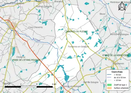 Carte des ZNIEFF de type 1 localisées sur la commune.