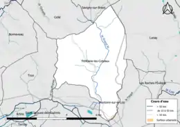 Carte en couleur présentantle réseau hydrographique de la commune