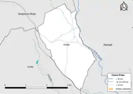 Carte en couleur présentantle réseau hydrographique de la commune