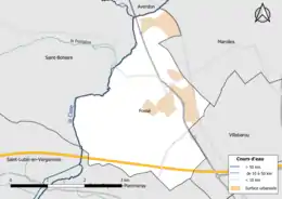 Carte en couleur présentantle réseau hydrographique de la commune