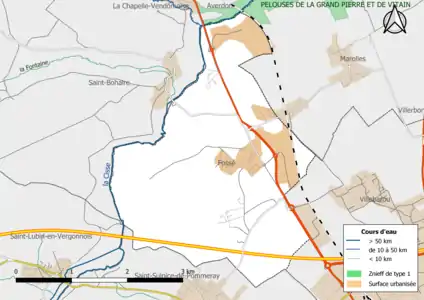 Carte des ZNIEFF de type 1 localisées sur la commune.