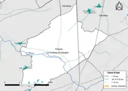 Carte en couleur présentantle réseau hydrographique de la commune