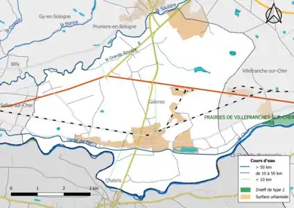 Carte des ZNIEFF de type 2 localisées sur la commune.