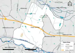 Carte en couleur présentantle réseau hydrographique de la commune