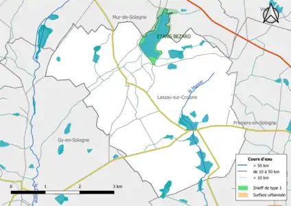 Carte des ZNIEFF de type 1 localisées sur la commune.