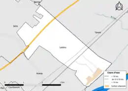 Carte en couleur présentantle réseau hydrographique de la commune