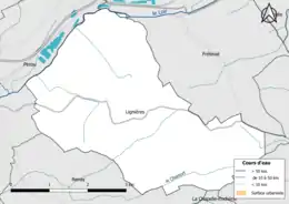 Carte en couleur présentantle réseau hydrographique de la commune