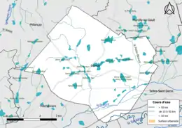 Carte en couleur présentantle réseau hydrographique de la commune