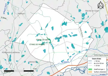 Carte des ZNIEFF de type 1 localisées sur la commune.