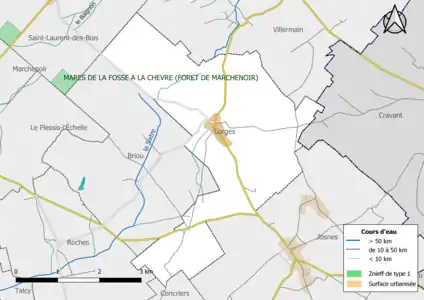 Carte des ZNIEFF de type 1 localisées sur la commune.