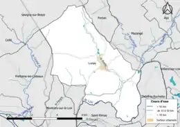 Carte en couleur présentantle réseau hydrographique de la commune