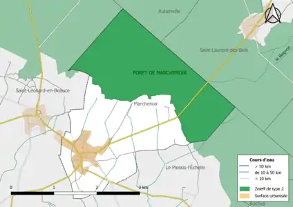 Carte de la ZNIEFF de type 2 localisée sur la commune « la Forêt de Marchenoir ».