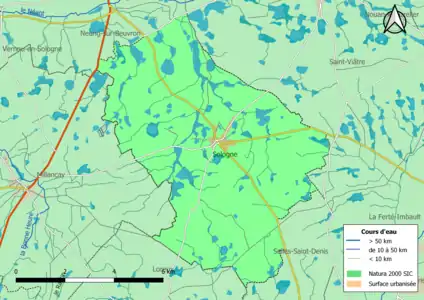 La totalité de la commune est incluse dans la zone Natura 2000 de type SIC « la Sologne ».