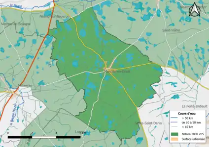 La totalité de la commune est incluse, et en lisière, dans la zone Natura 2000 de type ZPS « les Étangs de Sologne ».