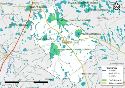 Carte des ZNIEFF de type 1 localisées sur la commune.