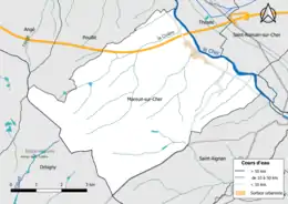 Carte en couleur présentantle réseau hydrographique de la commune