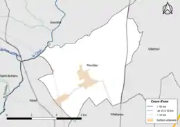 Carte en couleur présentantle réseau hydrographique de la commune