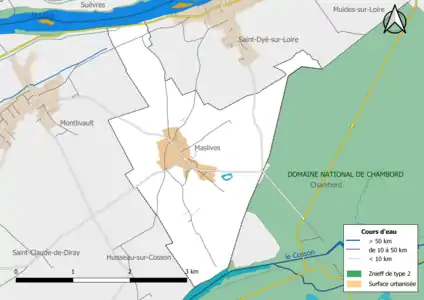 Carte des ZNIEFF de type 2 localisées sur la commune.