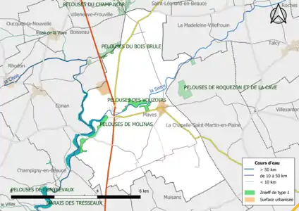 Carte des ZNIEFF de type 1 localisées sur la commune.