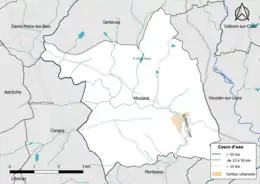 Carte en couleur présentantle réseau hydrographique de la commune