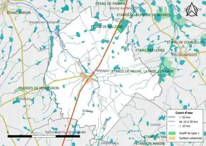 Carte des ZNIEFF de type 1 localisées sur la commune.