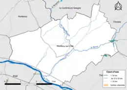 Carte en couleur présentantle réseau hydrographique de la commune