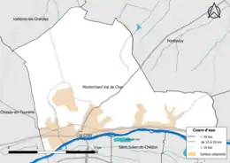 Carte en couleur présentantle réseau hydrographique de la commune