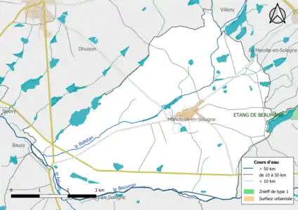 Carte des ZNIEFF de type 1 localisées sur la commune.