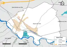 Carte en couleur présentantle réseau hydrographique de la commune