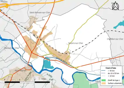 Carte des ZNIEFF de type 1 localisées sur la commune.