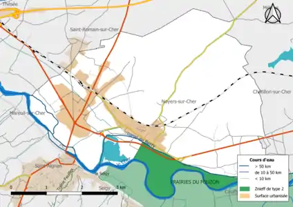 Carte des ZNIEFF de type 2 localisées sur la commune.