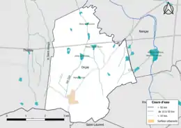 Carte en couleur présentantle réseau hydrographique de la commune