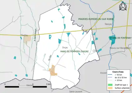 Carte des ZNIEFF de type 1 localisées sur la commune.