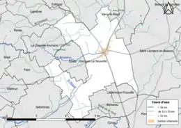 Carte en couleur présentantle réseau hydrographique de la commune