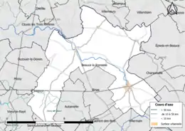 Carte en couleur présentantle réseau hydrographique de la commune