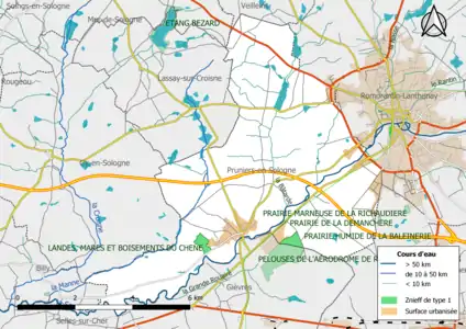 Carte des ZNIEFF de type 1 localisées sur la commune.