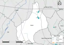 Carte en couleur présentantle réseau hydrographique de la commune