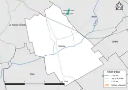 Carte en couleur présentantle réseau hydrographique de la commune