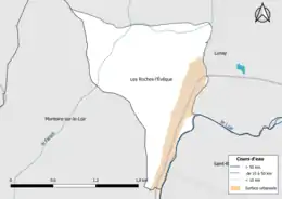 Carte en couleur présentantle réseau hydrographique de la commune