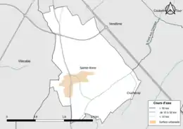 Carte en couleur présentantle réseau hydrographique de la commune