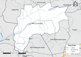 Carte en couleur présentantle réseau hydrographique de la commune