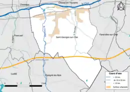 Carte en couleur présentantle réseau hydrographique de la commune