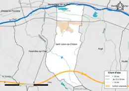 Carte en couleur présentantle réseau hydrographique de la commune