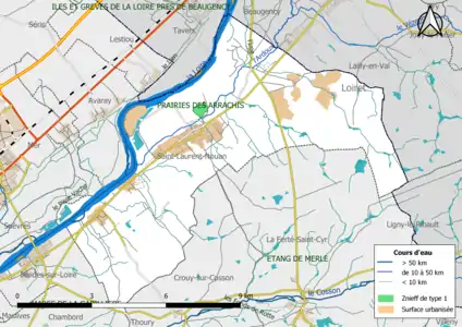 Carte des ZNIEFF de type 1 localisées sur la commune.