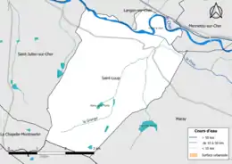 Carte en couleur présentantle réseau hydrographique de la commune