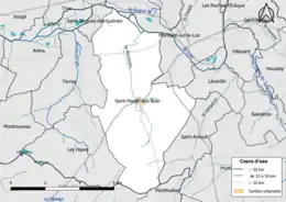 Carte en couleur présentantle réseau hydrographique de la commune