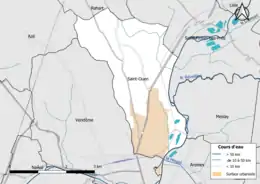 Carte en couleur présentantle réseau hydrographique de la commune