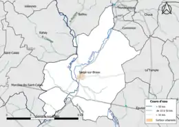 Carte en couleur présentantle réseau hydrographique de la commune