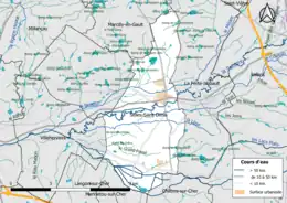 Carte en couleur présentantle réseau hydrographique de la commune