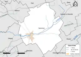 Carte en couleur présentantle réseau hydrographique de la commune